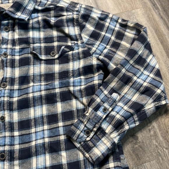 Jachs Mens Blue, Navy, White Plaid Flannel Button Down Shirt, size Large Tall - Picture 4 of 10